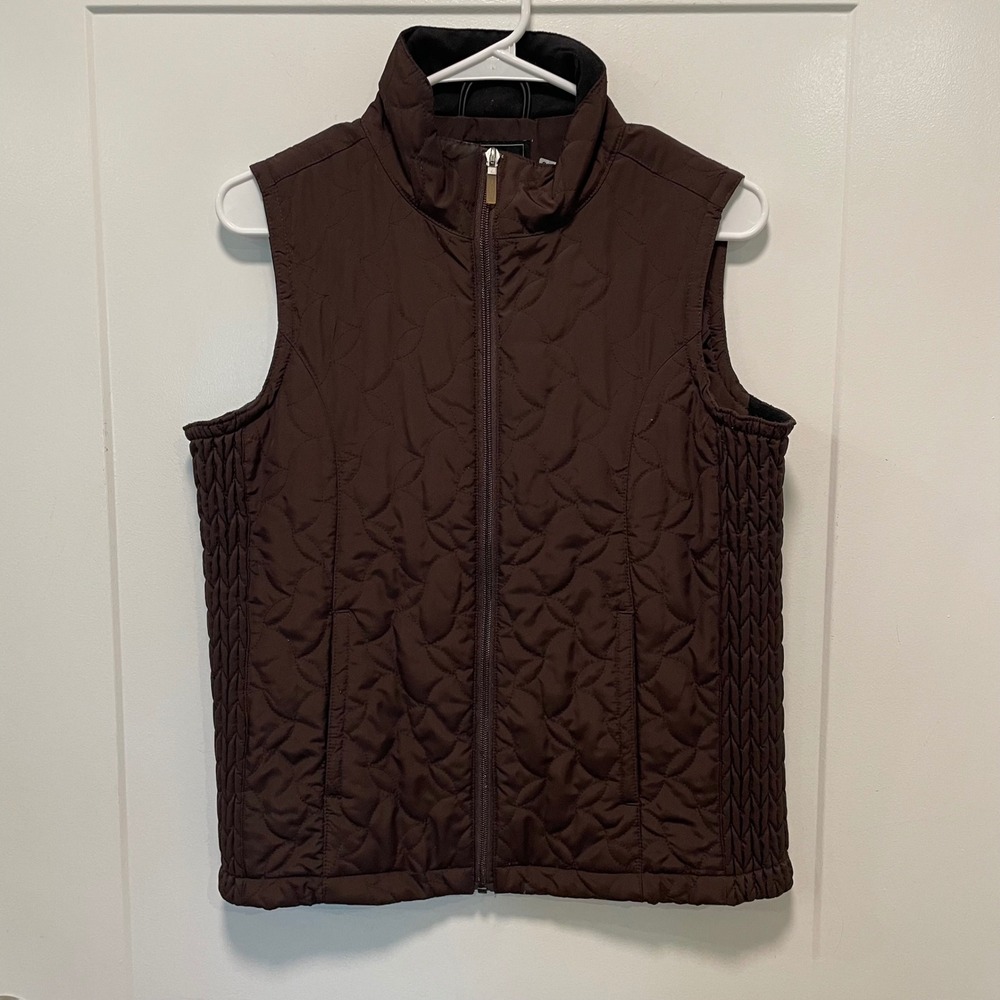 Straight Down Womens Brown Quilted Full Zip Golf Vest Smocked Sides Medium